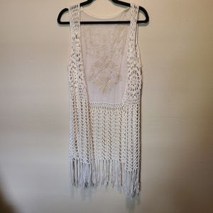 Crocheted embroidered coat topper